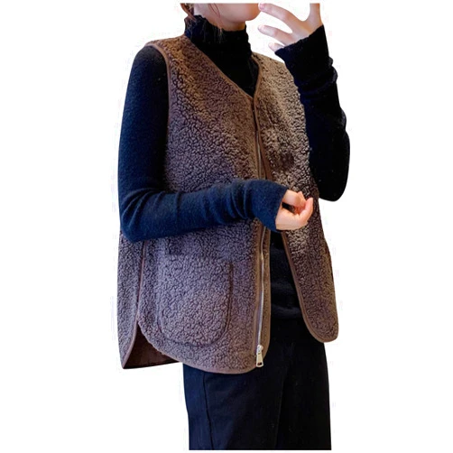 Uorcsa Womens Sherpa Vest Fuzzy Fleece Button Down Sleeveless Cardigan Jacket Cropped Waistcoat with Pocket 2024 Fall Fashion