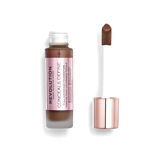 Revolution Beauty London Revolution Beauty, Conceal & Define Foundation, Full Coverage, Long-Lasting Matte Finish, Vegan & Cruelty Free, F18 Dark Skin Tones, 0.8 Fl.Oz.