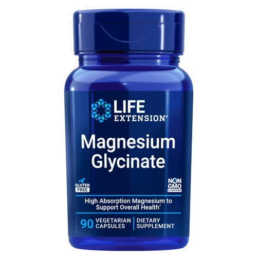 Life Extension Magnesium Glycinate, Heart Health, Bone Health, Nerve and Muscle Support, Highly absorbable, Gluten-Free, Non-GMO, Vegetarian, 90 Capsules