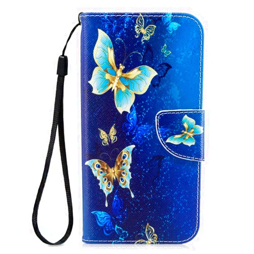 MOVOYEE Samsung J7 Wallet Case - Women's Leather Flip Cover with Card Slot for Galaxy J7 Prime/2017/Sky Pro - Blue Butterfly