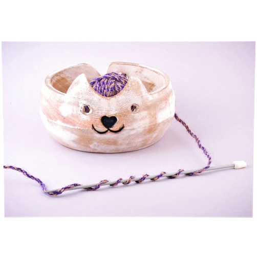 Eximious India Gifts for Her Wooden Cat Yarn Bowl Knitting Bowl Large Crochet Yarn Holder YB03 Handmade Crocheting Accessories and Supplies Organizer 7 x 3
