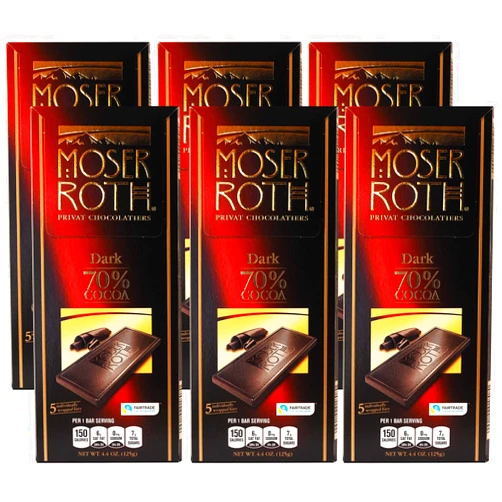 Moser Roth Fine German European Dark Chocolate (6PK--70%-DARK CHOCOLATE), 4.4 oz