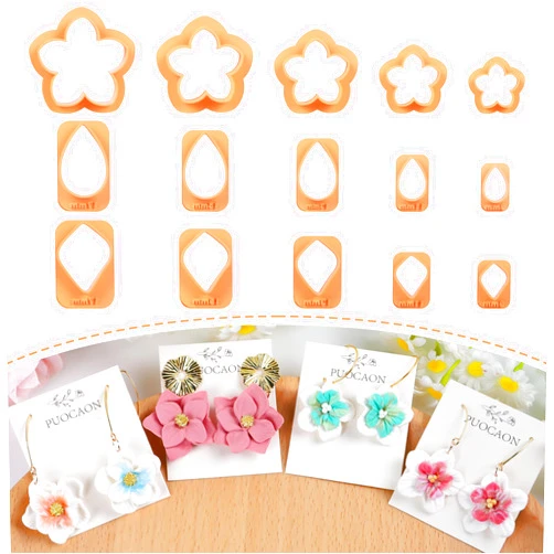Puocaon Petal Polymer Clay Cutters - 15 Pcs Clay Cutters for Polymer Clay Jewelry, Flower Polymer Clay Cutters for Earrings, 3D Flower Polymer Clay Earring Cutters, Petal Clay Cutters for Jewelry