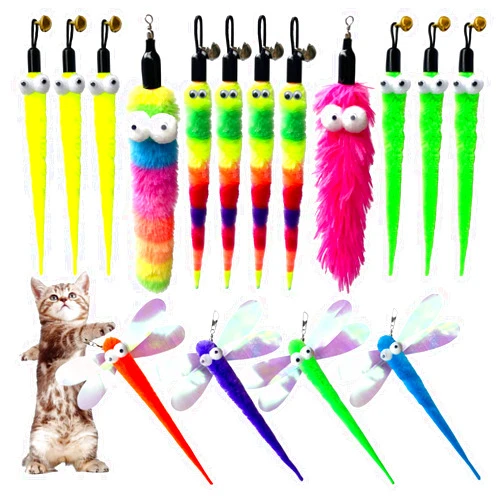 AcceLeah Cat Worm Toy Refills Cats Teaser Toys Cat Wand Refill Wand Replacement Cat Wand Attachments Cat Fishing Pole Toy Refill 16Pcs Cat Worms Refill,Cat Wand Toy Assorted Teaser Refills