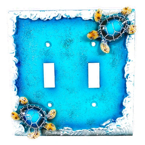 BestGiftEver Nautical Double Toggle Switch Plate (2 Gang) with Sea Turtle & Ocean Waves Design, Decorative Wall Plates for Coastal Theme Home