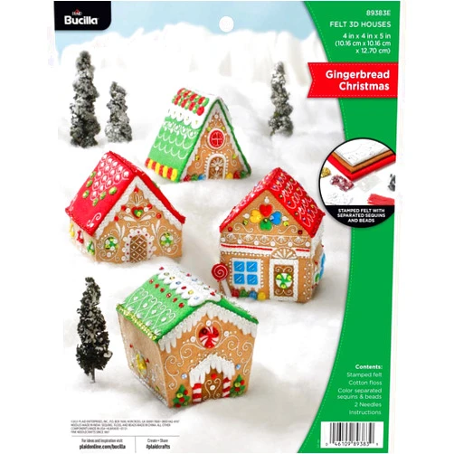 Bucilla Felt Applique 4 Piece Ornament Making Kit, Gingerbread Christmas, Perfect for DIY Arts and Crafts, 89383E