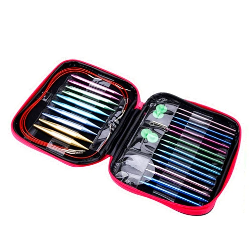 Pssopp Interchangeable Needles Set Knitting Needles Set, Aluminum Circular Double Pointed Interchangeable Crochet Needles Colorful Aluminum Circular Knitting Needles Ring Set for DIY Craft