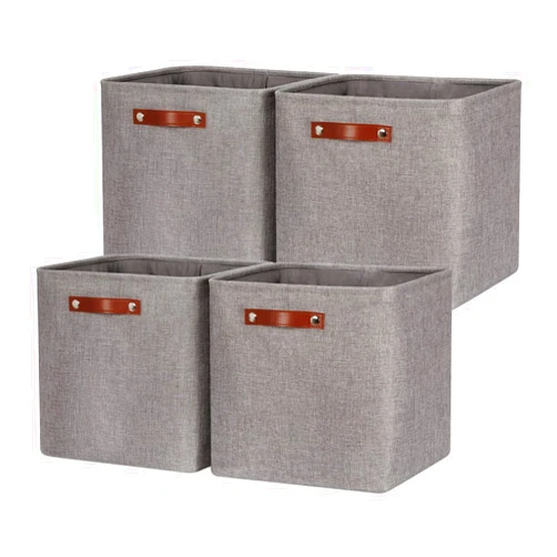 HNZIGE Fabric Storage Cubes Baskets,Set of 4,Foldable Storage Basket with Handles for Organizing,13 x 13 Cube Storage Organizer Bins for Toys, Clothes(Gray)