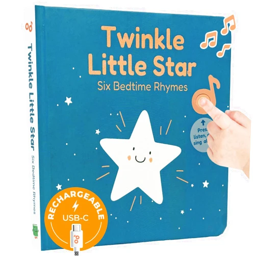 Cali's Books Twinkle Twinkle Little Star – USB-C Rechargeable Musical Book for 1-Year-Old | Sound Book for Toddlers 1-3 with Bedtime Lullabies – Nursery Rhymes Musical Book