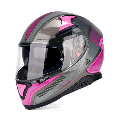 HAX Full Face Motorcycle DOT Approved Helmet with Dual Rear Wing and Pinlock Ready - Lightweight and Durable Motorbike Street Bike Helmet for Adults (Impulse Droid Pink,M)