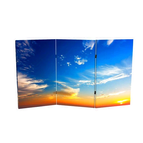 Barpapier 2 Ft Room Divider Blue Sky Sunset Brazil Border Sao Paulo do States Screen Portable Short Canvas Folding Screen 3 Panel Freestanding Separator Privacy Partition Indoor Home Office