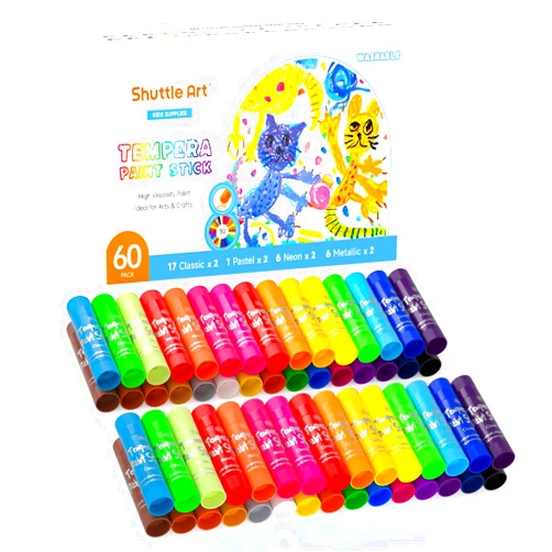 Shuttle Art Tempera Paint Sticks, 60 Pack, 2 Sets of 30 Colors Solid Tempera Paint, Washable, Super Quick Drying, Works Great on Paper Wood Glass Ceramic Canvas for Class School