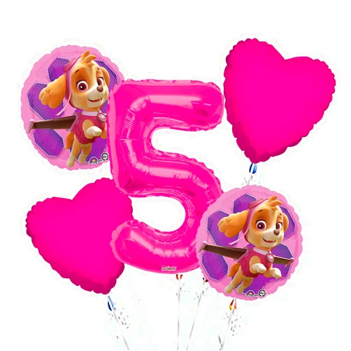 Viva Party Paw Patrol Girl Balloon Bouquet 5th Birthday 5 pcs - Party Supplies