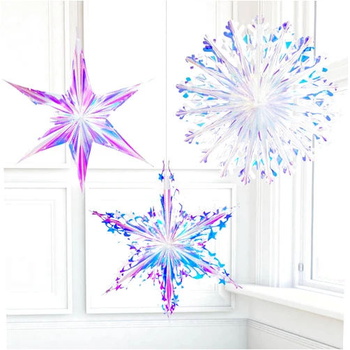 Vomika 3PCS Iridescent Decoration Ornaments Hanging Decorations, Iridescent Snowflakes Fan, Starry Snowflake, Hexagram Stars Garland for Home Decorations Wedding Birthday Christmas Parties, Vomika