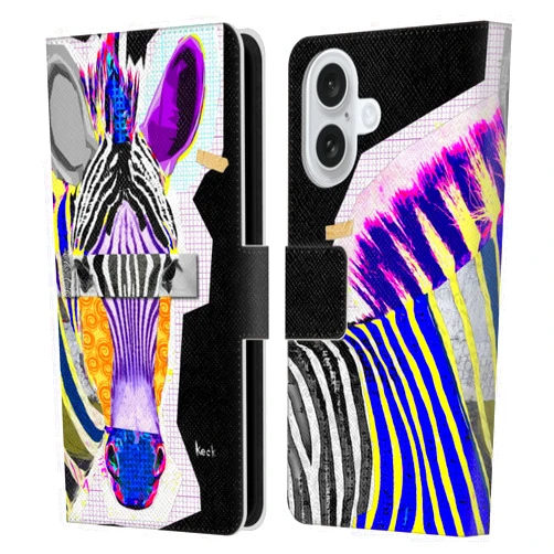Head Case Designs Officially Licensed Michel Keck with Zebra Animal Collage Leather Book Wallet Case Cover Compatible with Apple iPhone 16