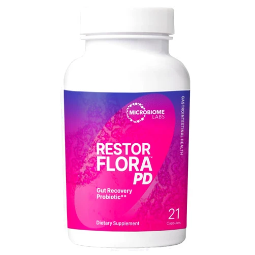 Microbiome Labs RestorFlora PD - Men's & Women's Probiotics for Digestive Health & Gut Reset - Spore Based Saccharomyces Boulardii Probiotics to Help Restore Microbial Balance (21 Capsules)