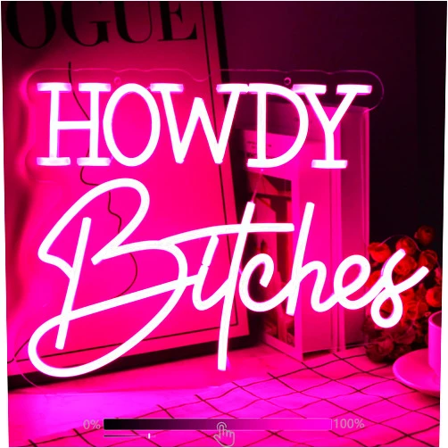 Moodlion Howdy Neon Sign For Wall Decor Studio Room Led Lights, Pink Bar Decor Neon Signs Aesthetic Operated Light For Door Decorations, Bedroom Accessories Neon Sign