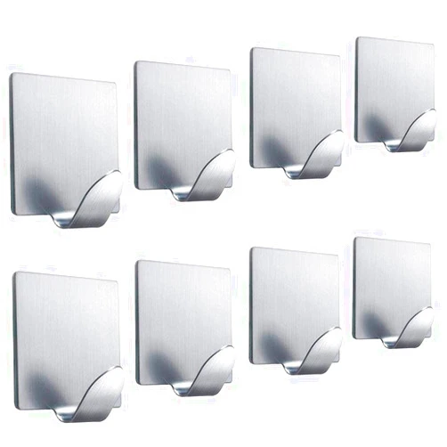 FOTYRIG Adhesive Hooks Heavy Duty Stick on Hooks Waterproof Stainless Steel Hooks for Hanging Coat, Hat,Towel Robe Hook Rack Wall Mount- Bathroom and Bedroom 8 Packs