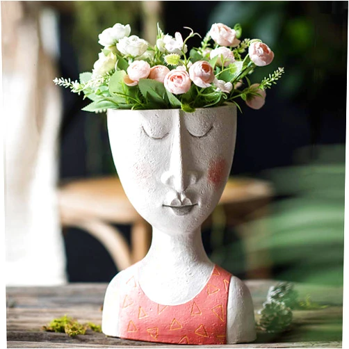 Okngr Sculpture Plant Pot, Artistic Flower Pot Decorative Face Vase Resin Flower Vase for Home Garden Office Wedding Decoration
