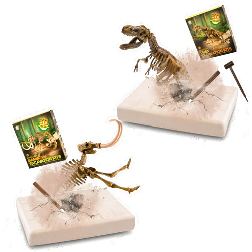 VIBIRIT Digging Dinosaur Skeleton, Dinosaur Toys, Fossil Digging Set for Kids 6+, Party Favors, Educational Toys, for Boys and Girls(T. rex + Mammoths)