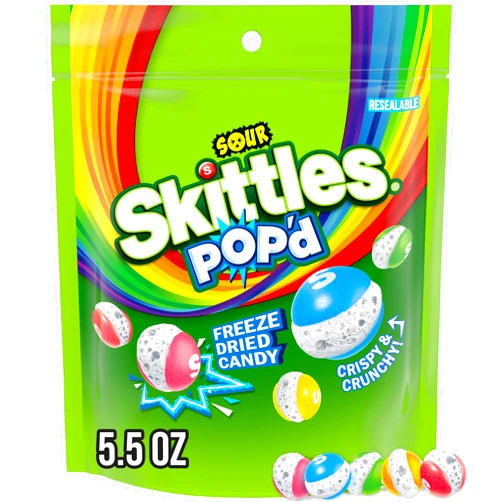 SKITTLES POP'd Sour Freeze Dried Candy, 5.5 Oz Resealable Candy Bag