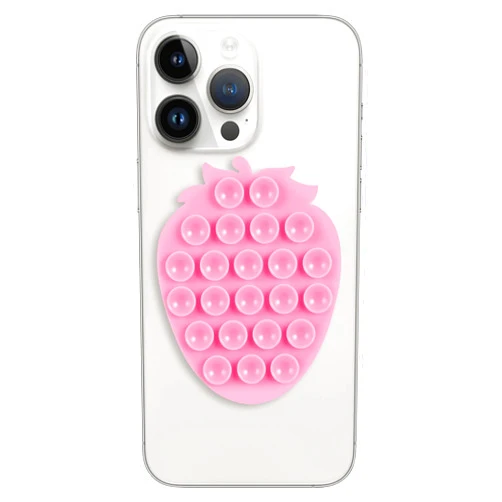 Mijafaron Suction Phone Case Mount, Silicon Adhesive Phone Accessory for iPhone and Android, Hands-Free Fidget Toy Mirror Shower Phone Holder, Tiktok Videos and Selfies(Strawberry Shaped, Pink)