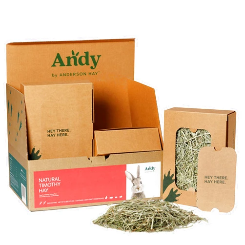 Andy by Anderson Hay Andy 2nd Cut Timothy Hay Andy-Pak Feeder Boxes, 4 Pack of 1.5 Lb Boxes, Premium Rabbit Food Hay for Rabbits, Chinchillas, and Guinea Pigs