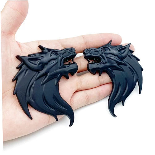 IPZDF 2 PCS in Set Wolf Head Decorations Badge Emblem - for Car Side/Rear/Front Self-Adhesive Sticker Auto Car Truck Motorcycle 3D Emblem Car Accessories