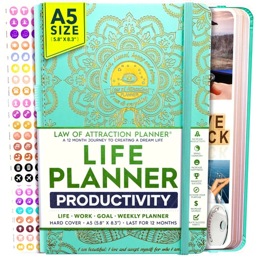 Freedom Mastery Life Planner - Undated Deluxe Weekly and Monthly Planner, a 12 Month Journey to Increase Productivity, Happiness & Enhance Organization | Life Organizer, Gratitude Journal, Agenda Planner, To Do List, Vision Board & Planner Stickers - Start Anytime