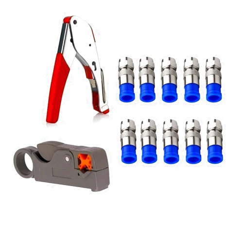 Gaobige Coax Cable Crimper Tool Kit, rg6 rg59 Coaxial Compression Tool, Wire Stripper, 10pcs RG6 F Connectors