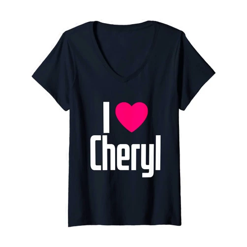 I Heart Cheryl Personalized Name Designs Womens I Love Cheryl Pink Heart I Heart Cheryl V-Neck T-Shirt