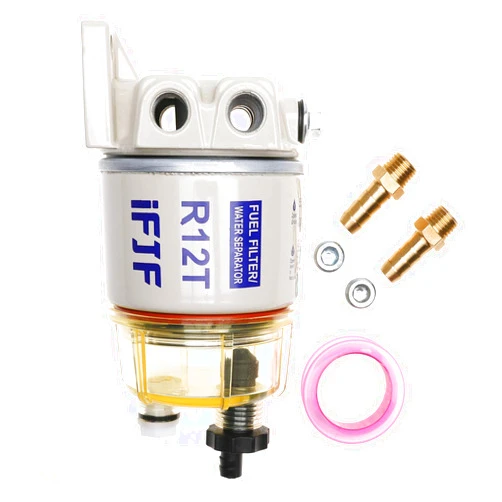iFJF R12T Fuel Water Separator Marine 120AT NPT ZG1/4-19 Automotive Parts with Fitting -Complete Combo Filter Diesel Engine(Includes 2 fittings,2 plugs)