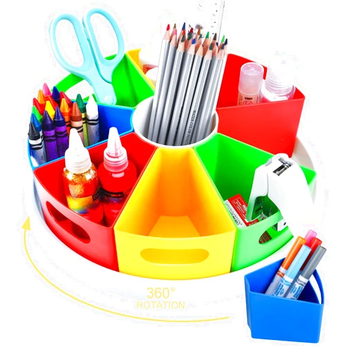 MeCids 360 Degree Rotating Kids Desk Organizer, Colorful Art Supply Storage and Organization with 8 Removable Compartments, 12