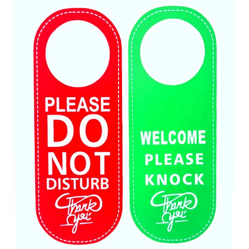 SMASOR Do Not Disturb Sign Door Hanger Sign，Welcome Please Knock Sign PU leather, for Home and Business (Red + Green) 2 Pack