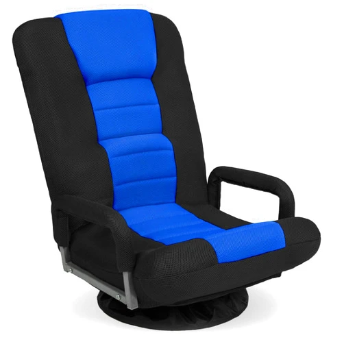 Best Choice Products Swivel Gaming Chair 360 Degree Multipurpose Floor Chair Rocker for TV, Reading, Playing Video Games w/Lumbar Support, Armrest Handles, Adjustable Foldable Backrest - Black/Blue