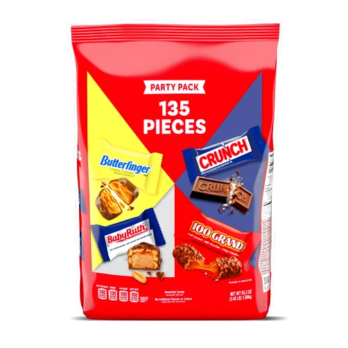 Butterfinger, CRUNCH, Baby Ruth and 100 Grand, Bulk 135 Pack, Assorted Minis Chocolate Candy Bars, Stocking Stuffers, 55.3 oz