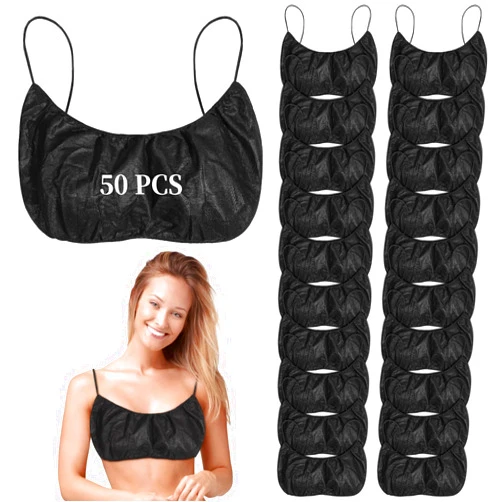 JUSTDOLIFE 50 PCS Disposable Non-Woven Bras, Women's Disposable Spa Top Underwear, Individually Pack Breathable Brassieres for Shower Physiotherapy Spray Tanning