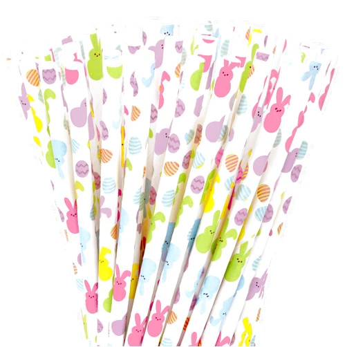 JarThenaAMCS 200Pcs Easter Paper Straws Easter Egg Bunny Drinking Straws Colorful Easter Party Disposable Straws for Holiday Birthday Party Supplies