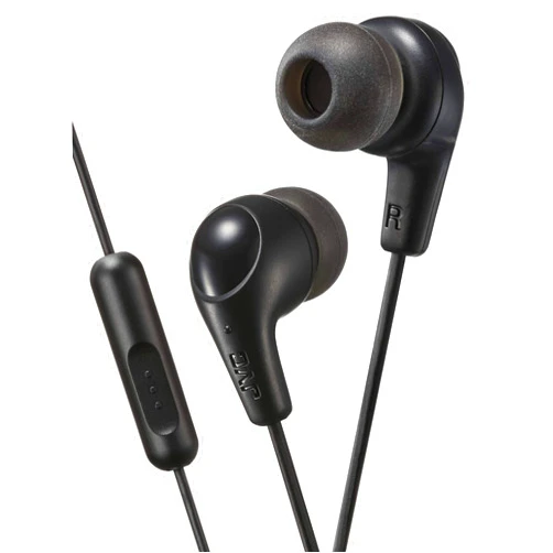 JVC Gumy Plus Earbuds with Mic and Remote for Connected Devices - Silicone Ear Pieces - Black