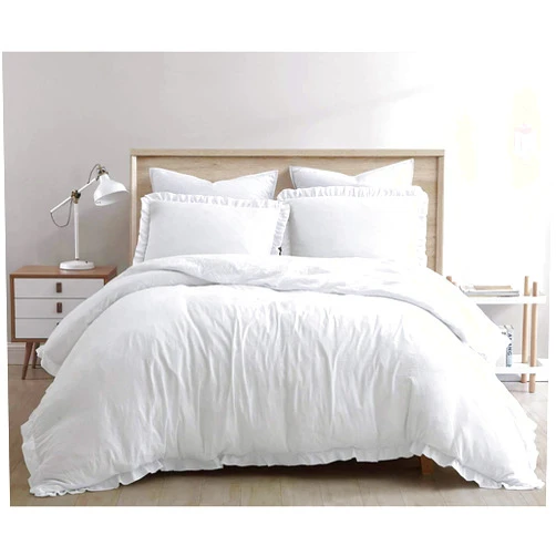 Chezmoi Collection Nora 3-piece Ruffled Edge Trim Duvet Cover Set - Hypoallergenic Soft Washed Microfiber Comforter Cover with Button Closure and Corner Ties - Queen, White