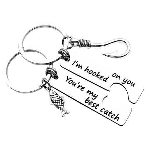 Xyqcy Couple Keychain Gifts Anniversary Jewelry for Boyfriend Girlfriend Husband Wife I'm Hooked on You You're My Best Catch Keyring Set Valentines Day Wedding Christmas Birthday Gift for Him and Her