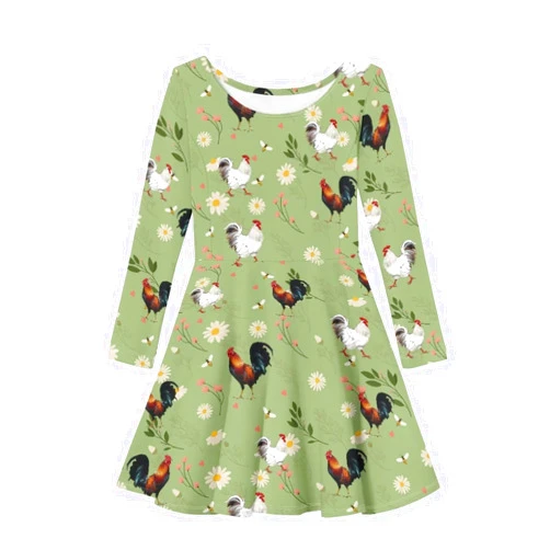 HELLHERO Long Sleeve Dress for Girls Kids Swing Twirly Skater Dresses 2-14 Years Old