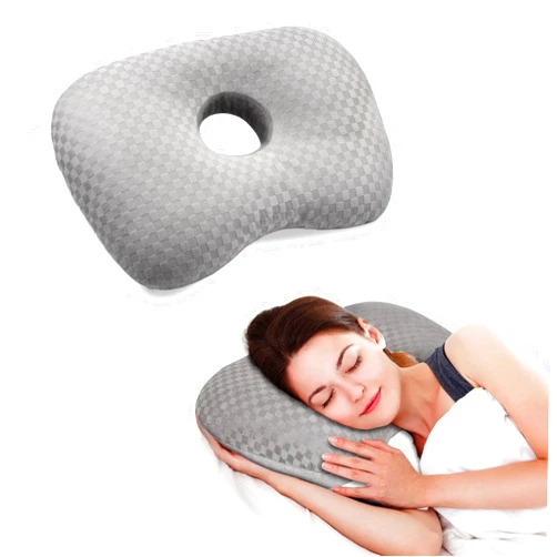 Swaycy Ear Piercing Pillow with an Ear Hole for CNH and Ear Pain Ear Inflammation Pressure Sores for Side Sleepers, Cotton and Polyester Side Sleeping Pillow, Washable and Adjustable Ear Guard Pillow, Gray