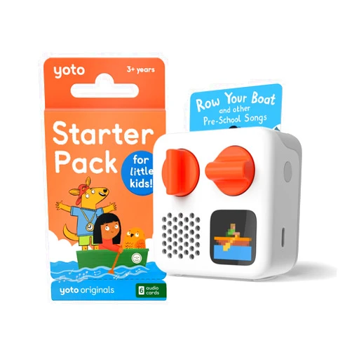 Yoto Mini (2024 Edition) + Starter Pack for Little Kids Bundle – Screen-Free Bluetooth Audio Player, All-in-1 Travel Device for Stories Music Podcasts Radio, Use as Speaker or with Headphones