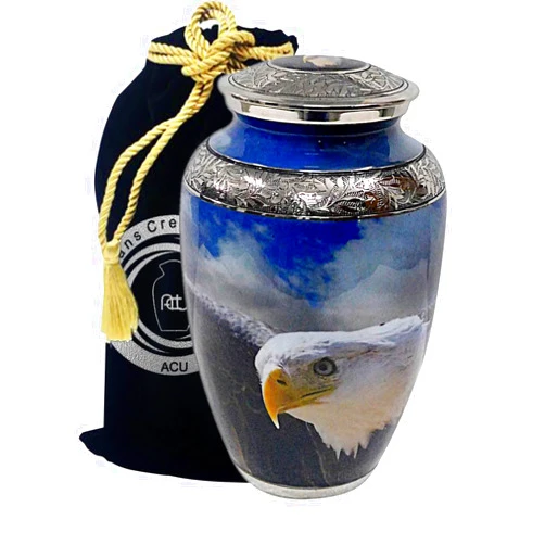 Artizans Cremation Urns Handcrafted Cremation Urn Memorial Container Jar Pot | Beautiful Cremation Urn for Adult Ashes, Funeral Urn Human Ashes | Bald Eagle (Large)
