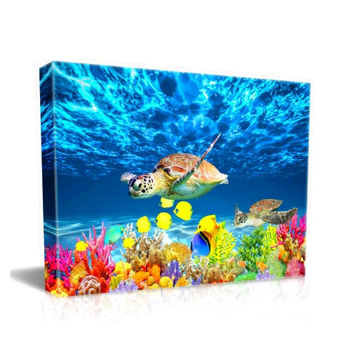 CGXART Bathroom Canvas Wall Art Kitchen Wall Decoration Modern Sea Turtle Wall Decor for Dining Room Colorful Fish Coral Beach Theme Pictures 12x16 Inch