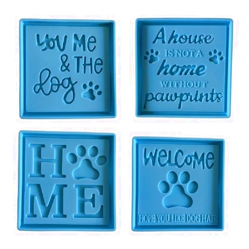 QUQUMARY Paw Print Coaster Epoxy Resin Mold Cup Mat Silicone Mould DIY Crafts Tools Cups Mats Making for Dog Home Decoration Blue paw Print Coaster Mold