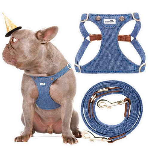 Puppytie No Pull Dog Harness with Multifunction Dog Leash,Soft Adjustable No Choke Escape Proof Pet Harness Vest for Medium Dogs,Denim Light Blue,M