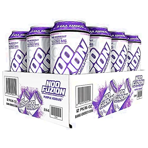 Nutri VPX Redline NOO-Fusion - Carbonated Preworkout & Cognitive Enhancing - Sports Nutrition Energy Drink with Caffeine, NOO-Fuel, Super Creatine, Amino Acids - 12 x 12 Fl Oz Cans (Purple Skiddles)