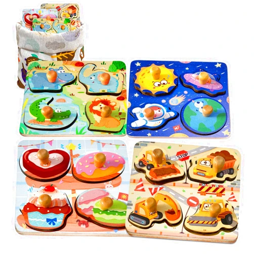Zeoddler Wooden Puzzles for Toddlers, 4 Pcs Peg Puzzles for Kids 2-4, Preschool Learning Puzzles for 2 3 Years Old, Learning & Educational Puzzle for Boys, Girls